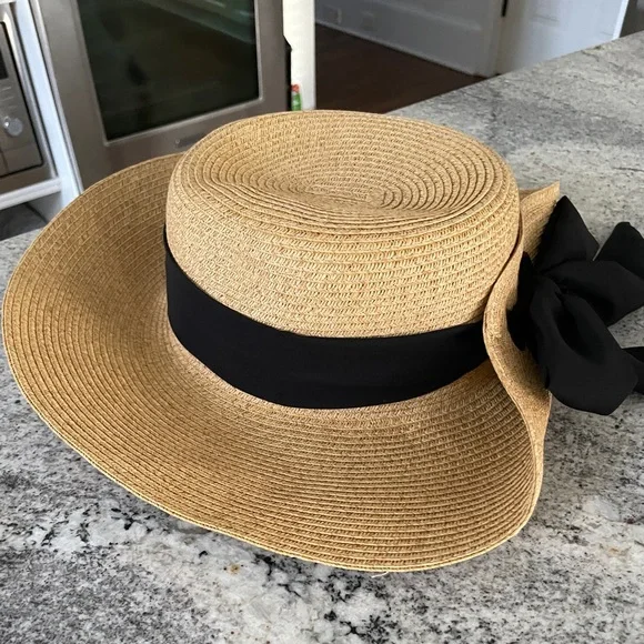 Chic Tan and Black Sun Hat Augusta Kettle Brim Sun Hat | Chic Summer Hats for Women main image 2